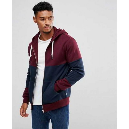 Custom Panel Zip Hoodie In Maroon